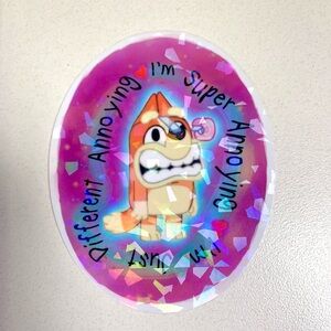 Bluey Bingo Sticker, Holographic Crackle Decal, Clear Backing